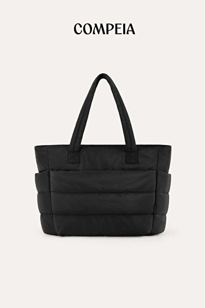 Compeia Kadın Siyah Puffy Tote Bag Kabarık Kapitone Omuz Çantası Çok Bölmeli ...