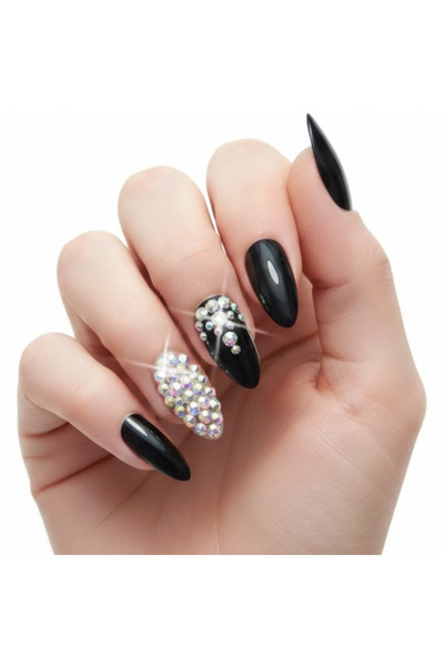 EDA LUXURY BEAUTY 24'lü Siyah Takma Tırnak Lüks Özel 3d Kristal Taşlı Desenli...