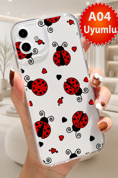 3GEN CASE Samsung Galaxy A04 Uyumlu Uğur Böceği Desenli Şeffaf Silikon Kılıf