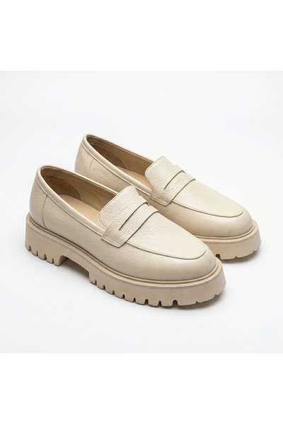 SİBA SHOES Phoenicia Genuine Leather Beige Women's Loafer