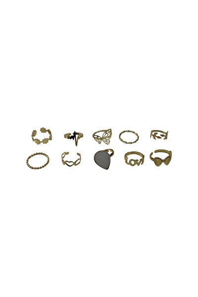 stravis Gold Color Butterfly Heart and Seashell 10-Piece Ring Set