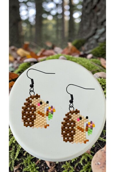 SEARD Miyuki Bead Handmade Hedgehog Earrings Holding Flowers
