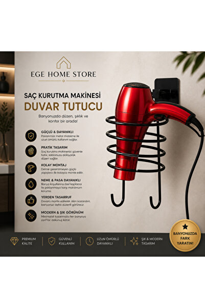 Home Siyah Fön Makinesi Askısı  Saç Kurutma Makinesi Tutacağı  yapışkanlı