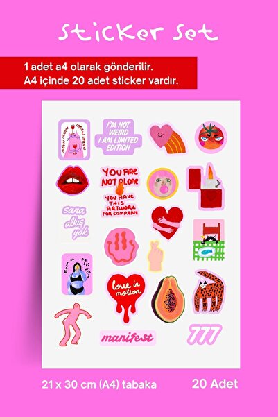 ArtDropsco 20 Adet Sticker Set Pembe Estetik Kolaj Modern Sanat Laptop Telefo...