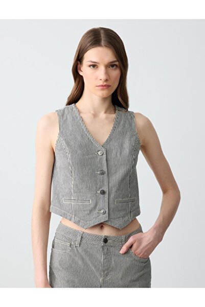 Jimmy Key Vestă scurtă din denim cu model în dungi bleumarin