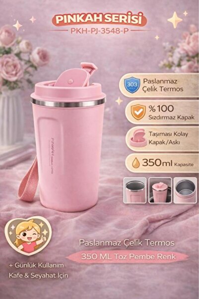 Pinkaholic Pinkah Paslanmaz Çelik Kahve Termos Bardak Matara 350 ml Pembe Ren...