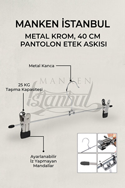 Manken İstanbul 10Pcs High Quality Metal Latched Chrome Plated Trouser Hanger...