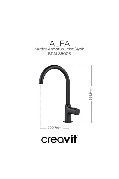 Creavit Alfa Mutfak Armatürü Mat Siyah AL8500S
