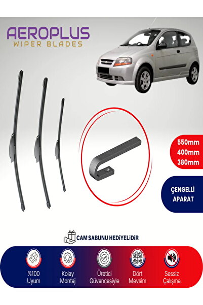 Aeroplus Chevrolet Kalos HB 2005-2008 Ön Arka Muz Silecek Takımı