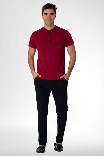 Mecit Pijama Mecit 2769 Bordo Büyük Beden Şortlu Erkek Pijama Takımı