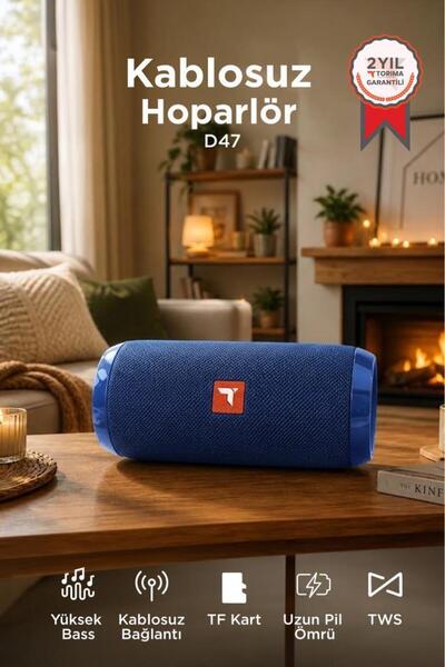 Torima Bluetooth Hoparlör Kablosuz Taşınabilir Ses Bombası TWS USB TF D47 Mavi