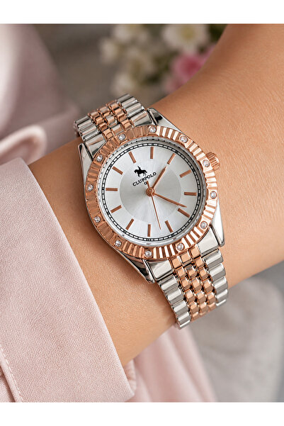 Weluxa Vintage Women's Wristwatch with Rose Gold and Silver Stones