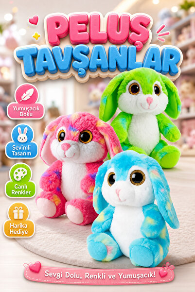 viyolmarketim 3' Lü- Sevimli Peluş Tavşan Oyuncak 25 cm – Yumuşak Oyuncak, Uy...
