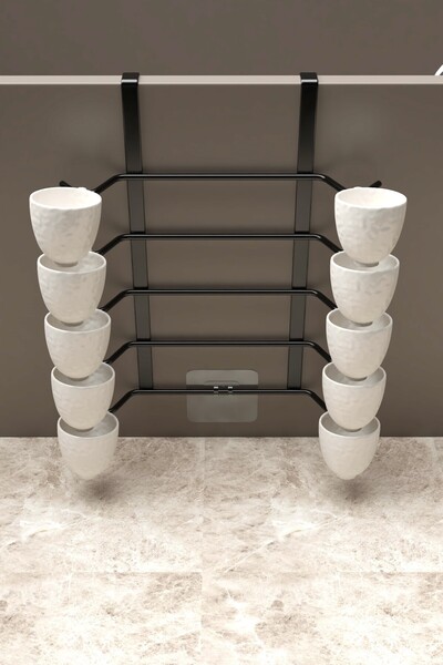 zabata 10-Hook Adhesive Cup Mug Tumbler Hanger with Hooks Inside the Cabinet Cup Hanger Black Metal Organizer