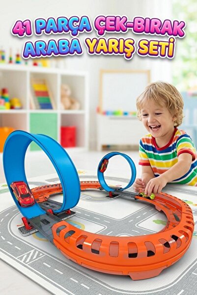 Tıfıl Toys 41 Parça Çek-Bırak Yarış Arabalı 360 Derece Dönen İkili Çemberli O...