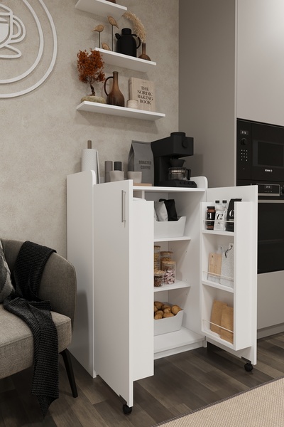 asratrend Lüks 2 Kapılı Çok Amaçlı Kiler Dolabı %100 MDF Erzak Organizer Mutfak Dolabı MK08