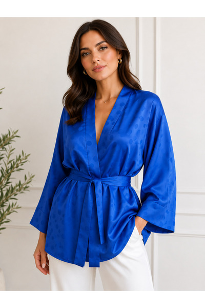 Glowear Atelier Blue Polka Dot Kimono Polka Dot Textured - Jacquard Fabric 70 cm