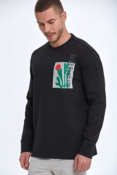 Voltaj Stand For Art Printed Crew Neck Sweatshirt Black