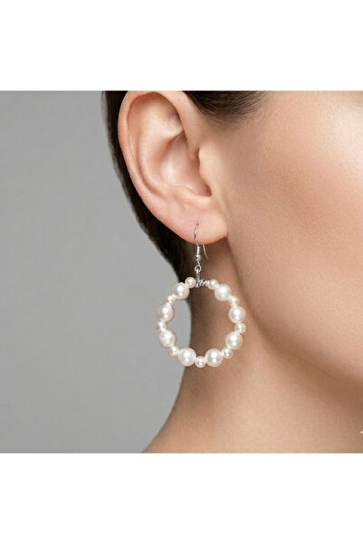 LeylanTakı Women's White Hoop Pearl Hoop Earrings Bijouterie Trend Stylish Gift