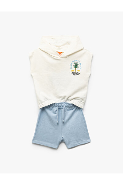 Koton Kapşonlu Pamuklu Baskılı Kolsuz Crop Sweatshirt