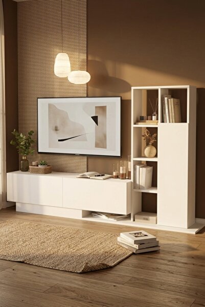 Yurupa Forte Tv Ünitesi Kapaklı Kitaplık Raf Beyaz FOR1-W