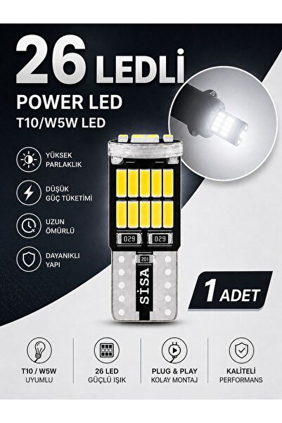 SİSA SENİSTESENAL T10 Led 26 Ledli W5w Canbus Metal Ultra Power Beyaz Park Pl...