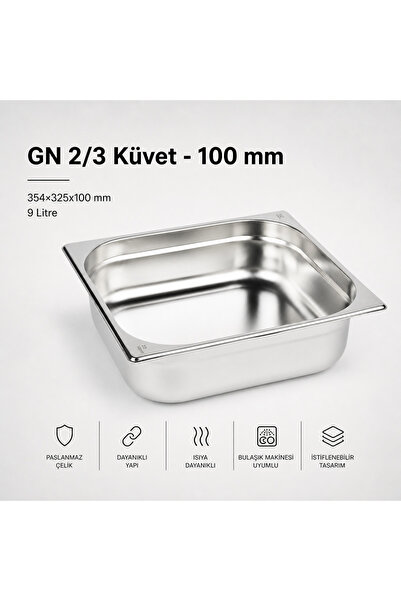 Natsan Paslanmaz Çelik Gastronom/gastronorm Küvet Gn 2/3-100 (35,4 X 32,5 X 1...