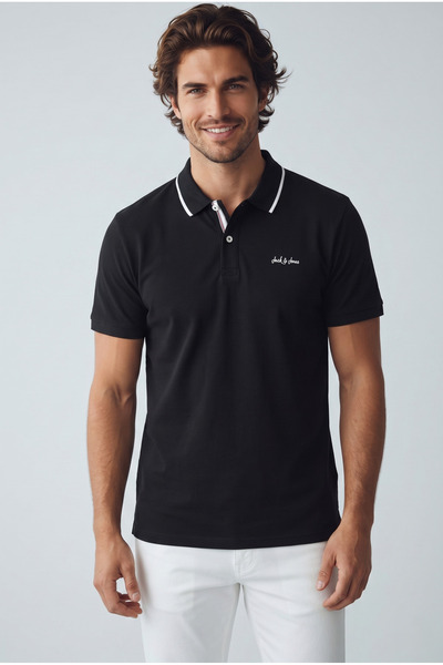 Jack & Jones Tricou negru marin cu guler polo pentru bărbați Jack&Jones