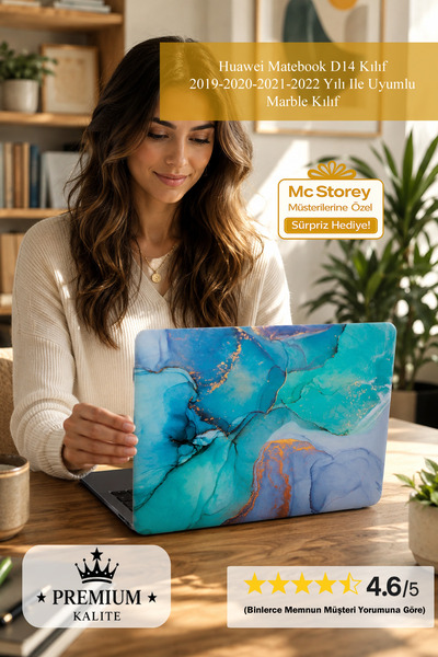 SyncCase Huawei Matebook D14 Kılıf 2019-2020-2021-2022 Yılı Ile Uyumlu Marble...
