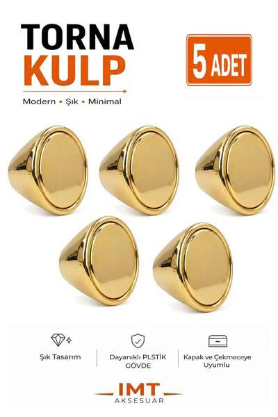 İMT AKSESUAR Torna Polimer Düğme(Altın 5 Adet ) Mobilya Kulpu Dolap Yatak Oda...