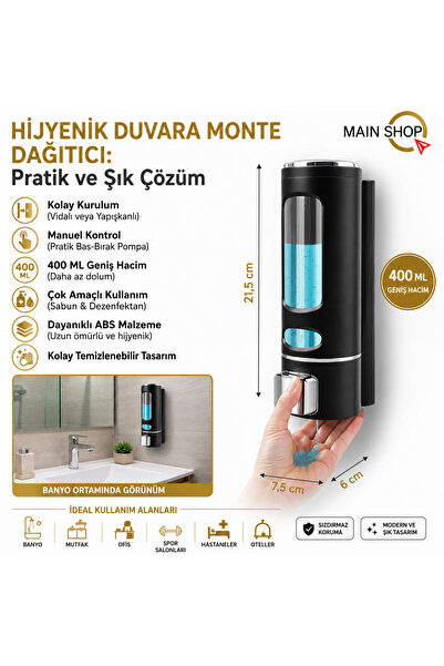 MAİN SHOP 1 buc Negru 400 ml Dozator de săpun dezinfectant pentru mâini Supor...