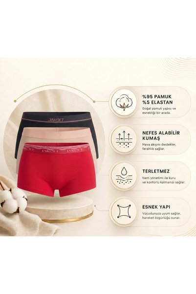 Generic Brand Classics Premium Cotton Lycra Women's Boxer Set of 3 Black Skin Red