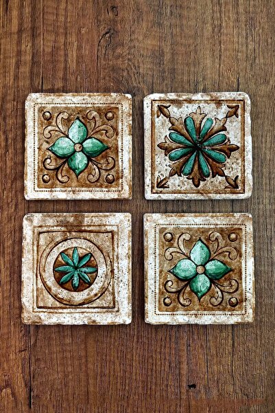 Begoloni Stone Decor طقم قواعد أكواب من الحجر الطبيعي مكون من 4 قطع - قواعد ح...