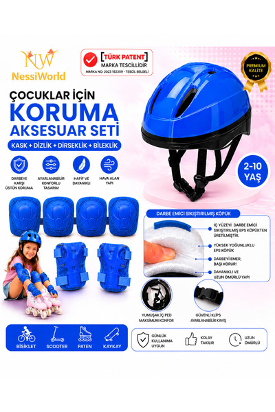 NW NessiWorld Bisiklet Kaykay Paten Çocuk Kaskı Ve Dizlik Set