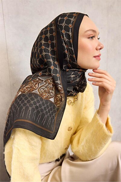 Silk Home Șal organic din viscoză Floş, cu model frânghie neagră, fluid și fl...