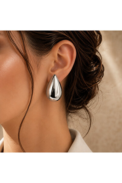 Selay Accessory Damla Form Earrings – Silver Color Stylish Women's Earrings