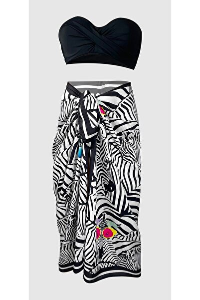 Bolder Lana- Gözlüklü Zebra Desen Pareo Iç Göstermeyen Parlak Kumaş-95cm*145cm