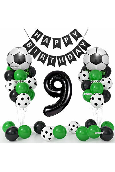 parti pera Futbol Temalı Doğum Günü Balon Seti Siyah Yeşil Futbol Baskılı Balon