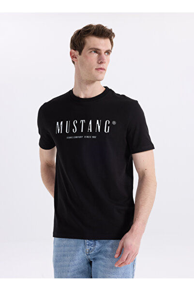 Mustang Siyah Erkek Relaxed Baskılı T-Shirt M6SM-TST1606