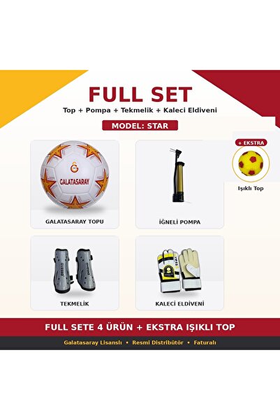 Galatasaray Lisanslı Futbol Topu Full Set Eldiven Tekmelik 5 Numara 10 Model ...