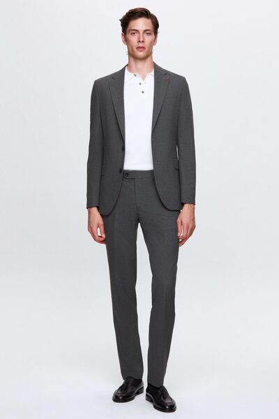 D'S Damat Slim Fit Grey Plain Mono Neck Double Slit Lined Suit Dress