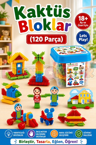 Doğan Oyuncak Dünyası Kaktüs Blok Kova (120 Parça) - Oyuncak Oyuncaklar - Oyu...