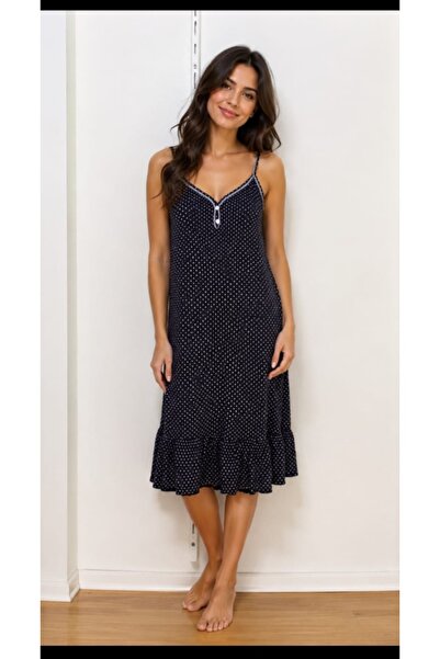 Flamingo Women's Black and White Thin Strap Nightgown, Beach Home Dress
