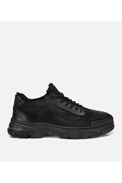 Hotiç Men's Nubuck Leather Black Comfort Sports Shoes