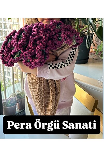 PERA ÖRGÜ SANATI El Örgüsü Buket Şal Battaniye 100 Cm Çeyizlik Hediyelik