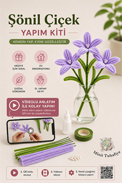 Minii Tuhafiye Chenille Lilac 3-Piece Lily Making Kit |   DIY Handmade Decora...