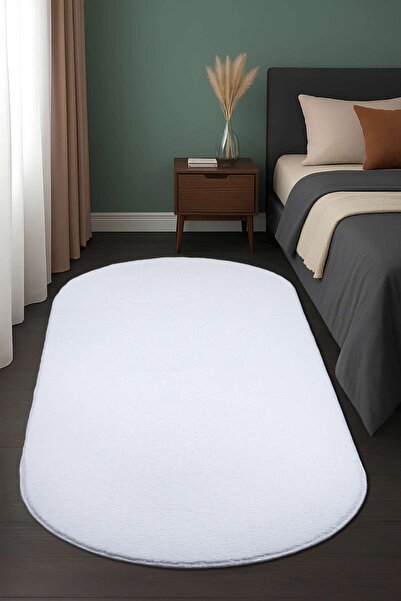 Valery Home Vl Oval Comfort Overloklu Beyaz Peluş Halı