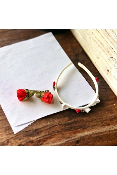 alsaccessories White and Red Color Flower on White Crown and Red Rose Pattern...