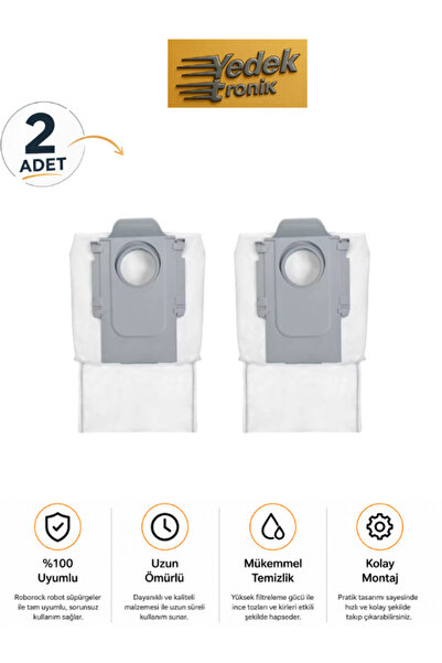 Roborock S8 Pro Plus / Q8 Max Pro Plus Uyumlu 2’li Hijyenik Toz Torbası Seti ...