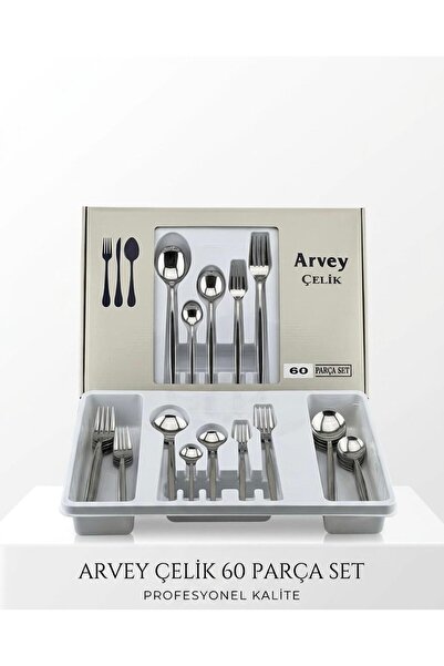 aktaş home Round New Generation 60 Piece 12 Person Cutlery Set Stainless Steel